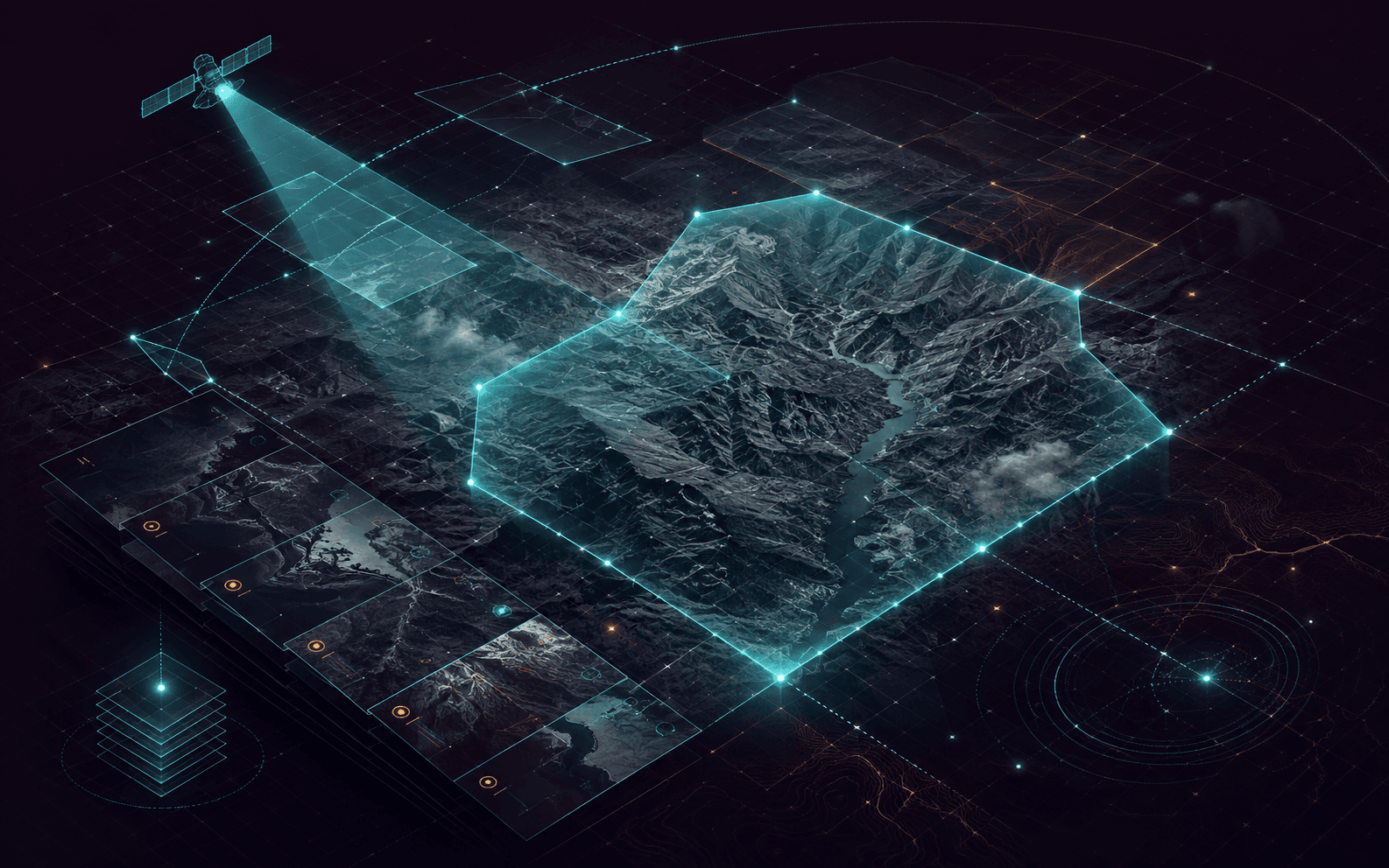 Satellite imagery grid with a selected area of interest